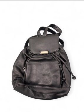 Classic Black Faux Leather Drawstring Backpack